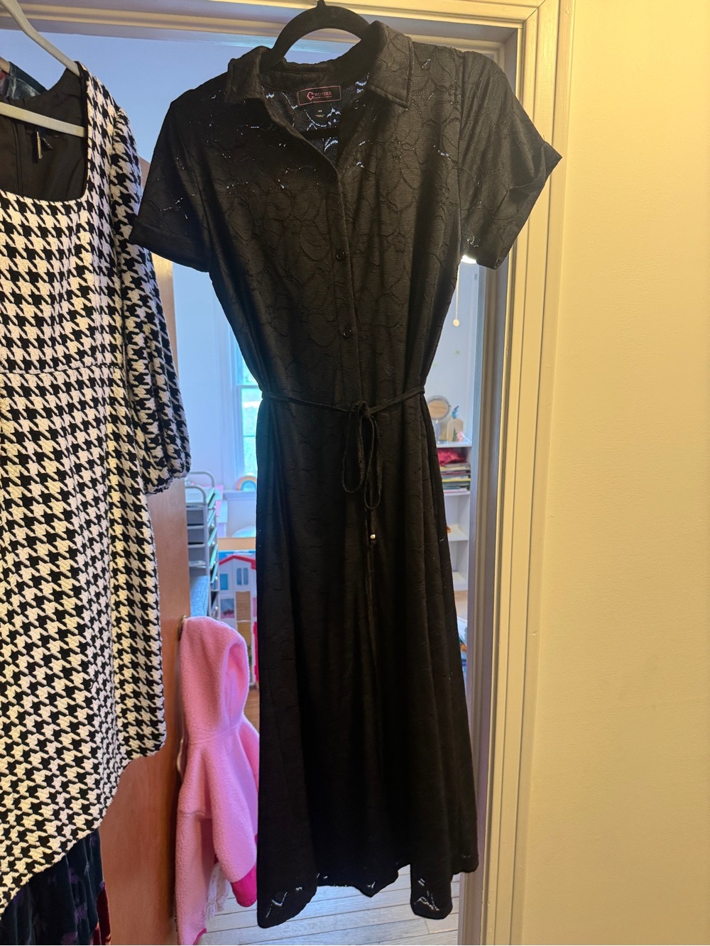 C Wonder Designer Black Shirt Dress with Tie Waist